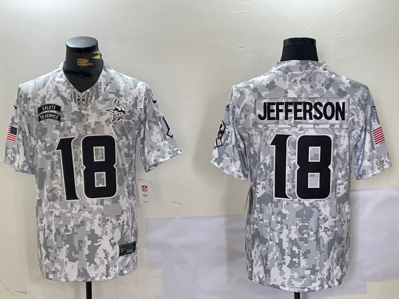 Men's Minnesota Vikings #18 Justin Jefferson 2024 F.U.S.E Arctic Camo Salute To Service Limited Stitched Football Jersey