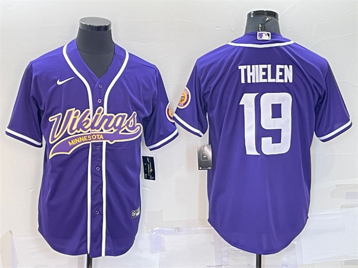 Men's Minnesota Vikings #19 Adam Thielen Purple With Patch Cool Base Stitched Baseball Jersey Men's Minnesota Vikings #19 Adam Thielen Purple With Patch Cool Base Stitched Baseball Jersey