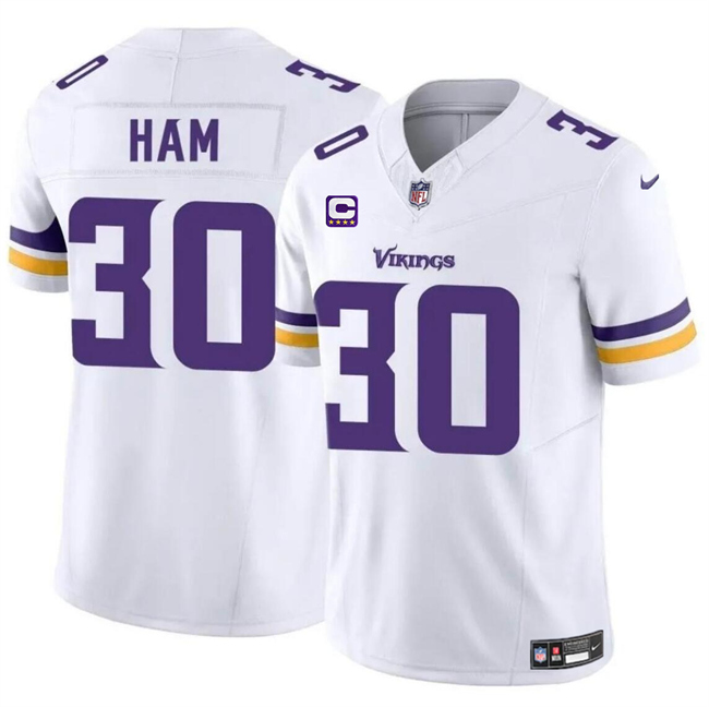 Men's Minnesota Vikings #30 C.J. Ham White 2024 F.U.S.E. With 4-Star C Patch Vapor Untouchable Limited Stitched Jersey Men's Minnesota Vikings #30 C.J. Ham White 2024 F.U.S.E. With 4-Star C Patch Vapor Untouchable Limited Stitched Jersey