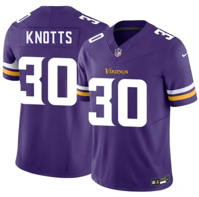 Men's Minnesota Vikings #30 Shaleak Knotts Purple 2026 Draft F.U.S.E. Vapor Untouchable Limited Stitched Jersey Men's Minnesota Vikings #30 Shaleak Knotts Purple 2026 Draft F.U.S.E. Vapor Untouchable Limited Stitched Jersey