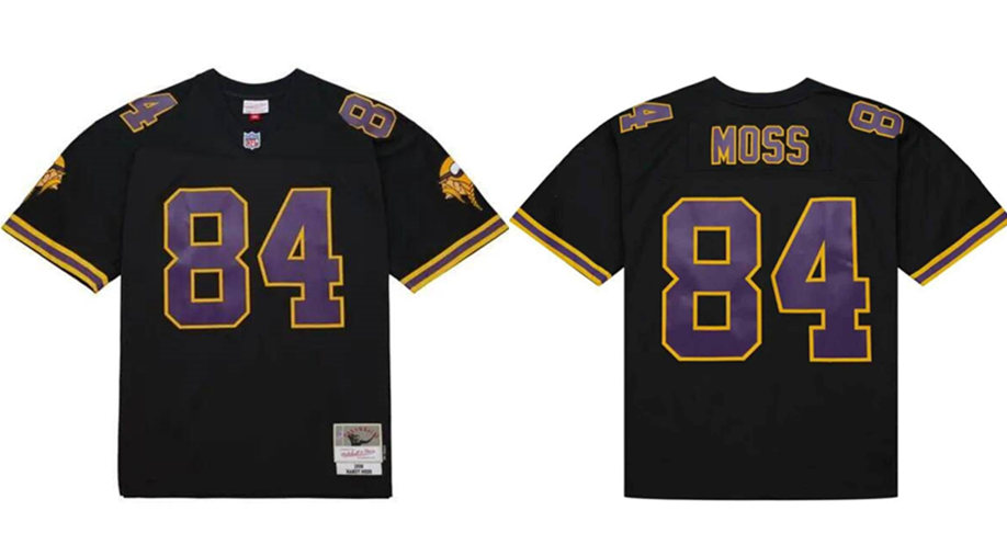 Men's Minnesota Vikings #84 Randy Moss Black Throwback Stitched Football Jersey