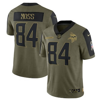 Men's Minnesota Vikings #84 Randy Moss Nike Olive 2021 Salute To Service Retired Player Limited Jersey Men's Minnesota Vikings #84 Randy Moss Nike Olive 2021 Salute To Service Retired Player Limited Jersey