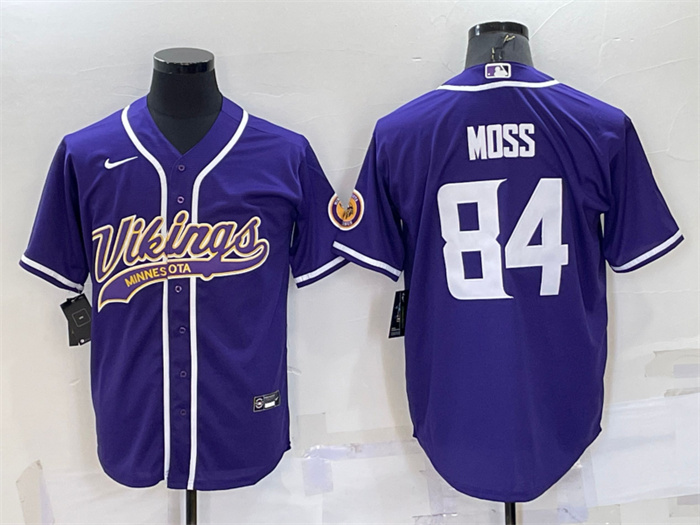 Men's Minnesota Vikings #84 Randy Moss Purple With Patch Cool Base Stitched Baseball Jersey Men's Minnesota Vikings #84 Randy Moss Purple With Patch Cool Base Stitched Baseball Jersey