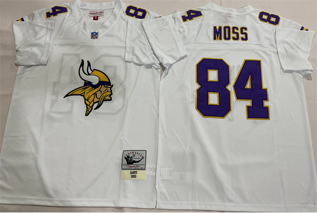 Men's Minnesota Vikings #84 Randy Moss White Throwback Stitched Football Jersey