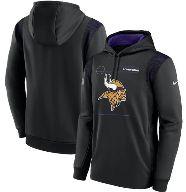 Men's Minnesota Vikings 2021 Black Sideline Logo Performance Pullover Hoodie Men's Minnesota Vikings 2021 Black Sideline Logo Performance Pullover Hoodie