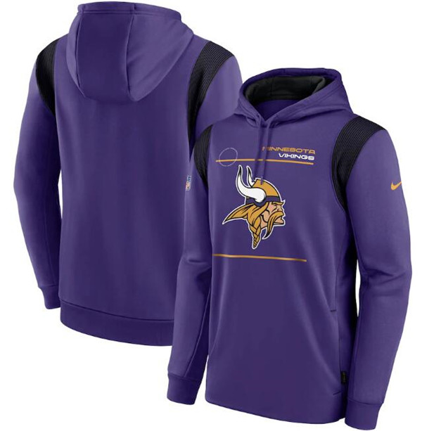 Men's Minnesota Vikings 2021 Purple Sideline Logo Performance Pullover Hoodie Men's Minnesota Vikings 2021 Purple Sideline Logo Performance Pullover Hoodie