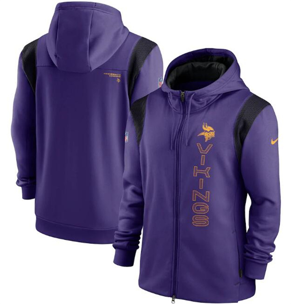 Men's Minnesota Vikings 2021 Purple Sideline Team Performance Full-Zip Hoodie Men's Minnesota Vikings 2021 Purple Sideline Team Performance Full-Zip Hoodie