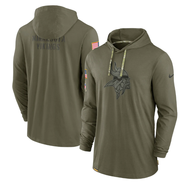 Men's Minnesota Vikings 2022 Olive Salute To Service Tonal Pullover Hoodie
