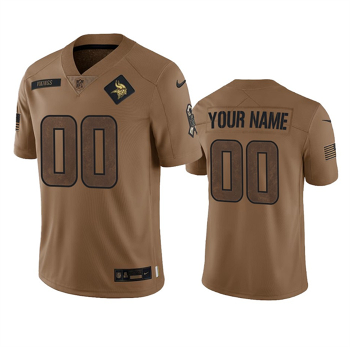 Men's Minnesota Vikings Active Player Custom 2023 Brown Salute To Setvice Limited Stitched Football Jersey Men's Minnesota Vikings Active Player Custom 2023 Brown Salute To Setvice Limited Stitched Football Jersey