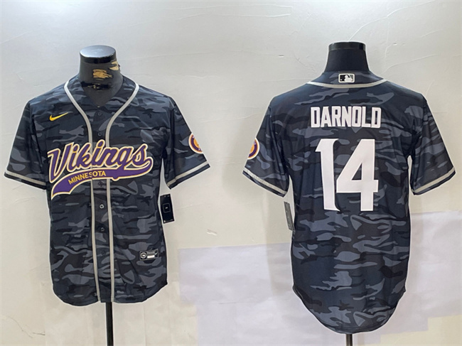 Men's Minnesota Vikings Active Player Custom Grey Camo Cool Base Stitched Baseball Jersey
