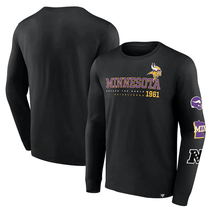 Men's Minnesota Vikings Black High Whip Pitcher Long Sleeve T-Shirt Men's Minnesota Vikings Black High Whip Pitcher Long Sleeve T-Shirt