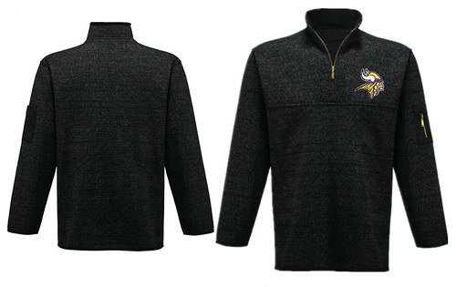 Men's Minnesota Vikings Blank Antigua Charcoal Fortune Sweater Knit Microfleece Quarter-Zip Pullover Dark Gray Jacket