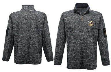 Men's Minnesota Vikings Blank Antigua Charcoal Fortune Sweater Knit Microfleece Quarter-Zip Pullover Gray Jacket