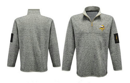 Men's Minnesota Vikings Blank Antigua Charcoal Fortune Sweater Knit Microfleece Quarter-Zip Pullover Light Gray Jacket