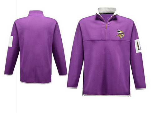 Men's Minnesota Vikings Blank Antigua Charcoal Fortune Sweater Knit Microfleece Quarter-Zip Pullover Purple Jacket