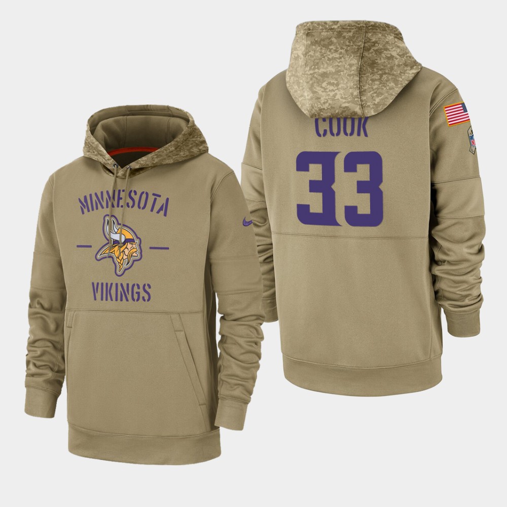 Men's Minnesota Vikings Dalvin Cook 2019 Salute to Service Sideline Therma Pullover Hoodie - Tan Men's Minnesota Vikings Dalvin Cook 2019 Salute to Service Sideline Therma Pullover Hoodie - Tan