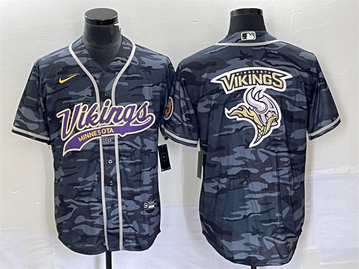 Men's Minnesota Vikings Grey Camo Team Big Logo Cool Base Stitched Baseball Jersey Men's Minnesota Vikings Grey Camo Team Big Logo Cool Base Stitched Baseball Jersey