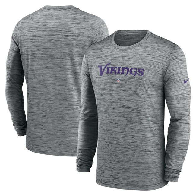 Men's Minnesota Vikings Grey Sideline Team Velocity Performance Long Sleeve T-Shirt Men's Minnesota Vikings Grey Sideline Team Velocity Performance Long Sleeve T-Shirt