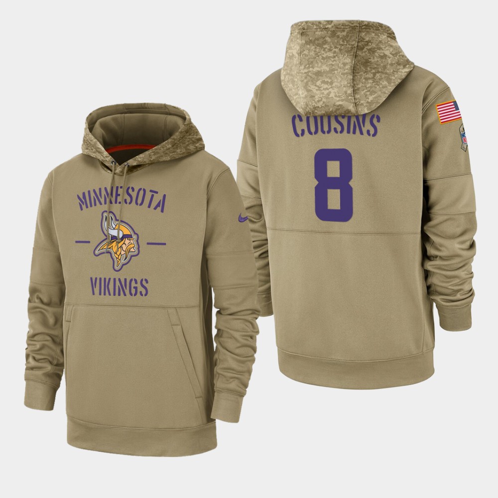 Men's Minnesota Vikings Kirk Cousins 2019 Salute to Service Sideline Therma Pullover Hoodie - Tan Men's Minnesota Vikings Kirk Cousins 2019 Salute to Service Sideline Therma Pullover Hoodie - Tan