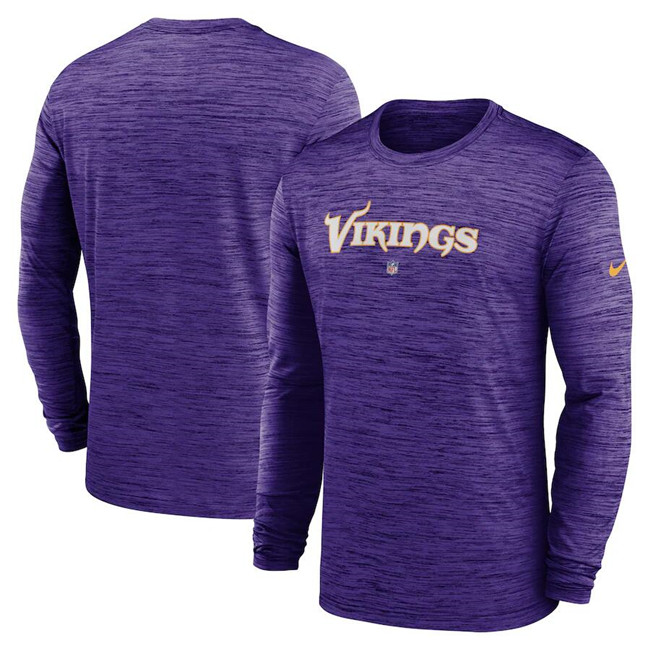 Men's Minnesota Vikings Purple Sideline Team Velocity Performance Long Sleeve T-Shirt Men's Minnesota Vikings Purple Sideline Team Velocity Performance Long Sleeve T-Shirt