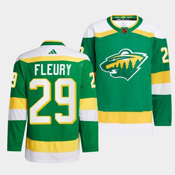 Men's Minnesota Wild #29 Marc-Andre Fleury Green 2022-23 Reverse Retro Stitched Jersey Men's Minnesota Wild #29 Marc-Andre Fleury Green 2022-23 Reverse Retro Stitched Jersey