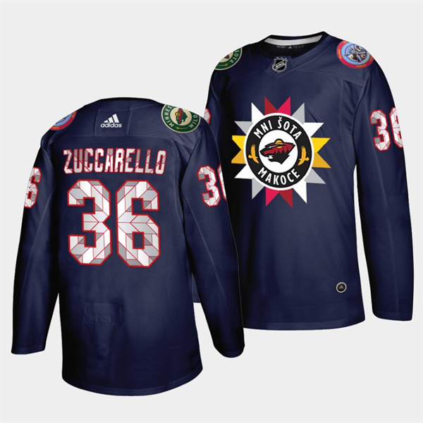 Men's Minnesota Wild #36 Mats Zuccarello 2021 22 Navy Native American Heritage Day Stitched Jersey Men's Minnesota Wild #36 Mats Zuccarello 2021 22 Navy Native American Heritage Day Stitched Jersey
