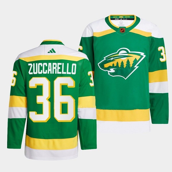 Men's Minnesota Wild #36 Mats Zuccarello Green 2022-23 Reverse Retro Stitched Jersey Men's Minnesota Wild #36 Mats Zuccarello Green 2022-23 Reverse Retro Stitched Jersey