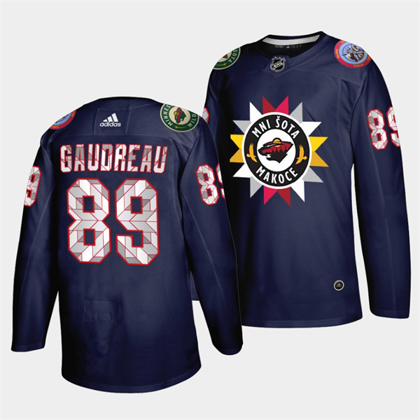 Men's Minnesota Wild #89 Frederick Gaudreau 2021 22 Navy Native American Heritage Day Stitched Jersey Men's Minnesota Wild #89 Frederick Gaudreau 2021 22 Navy Native American Heritage Day Stitched Jersey