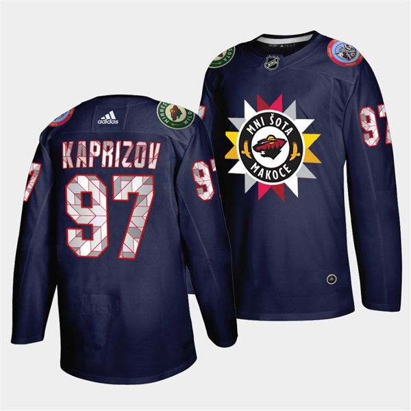 Men's Minnesota Wild #97 Kirill Kaprizov 2021 22 Navy Native American Heritage Day Stitched Jersey Men's Minnesota Wild #97 Kirill Kaprizov 2021 22 Navy Native American Heritage Day Stitched Jersey
