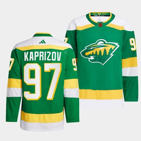 Men's Minnesota Wild #97 Kirill Kaprizov Green 2022-23 Reverse Retro Stitched Jersey Men's Minnesota Wild #97 Kirill Kaprizov Green 2022-23 Reverse Retro Stitched Jersey