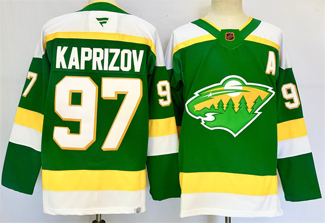 Men's Minnesota Wild #97 Kirill Kaprizov Green 2024-25 Alternate With A Patch Stitched Hockey Jersey Men's Minnesota Wild #97 Kirill Kaprizov Green 2024-25 Alternate With A Patch Stitched Hockey Jersey