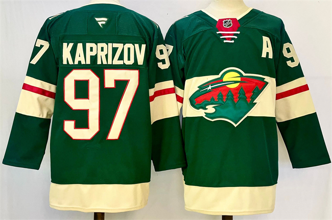 Men's Minnesota Wild #97 Kirill Kaprizov Green 2024-25 With Patch Home Stitched Hockey Jersey Men's Minnesota Wild #97 Kirill Kaprizov Green 2024-25 With Patch Home Stitched Hockey Jersey