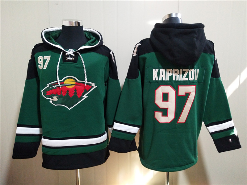 Men's Minnesota Wild #97 Kirill Kaprizov Green Ageless Must-Have Lace-Up Pullover Hoodie Men's Minnesota Wild #97 Kirill Kaprizov Green Ageless Must-Have Lace-Up Pullover Hoodie