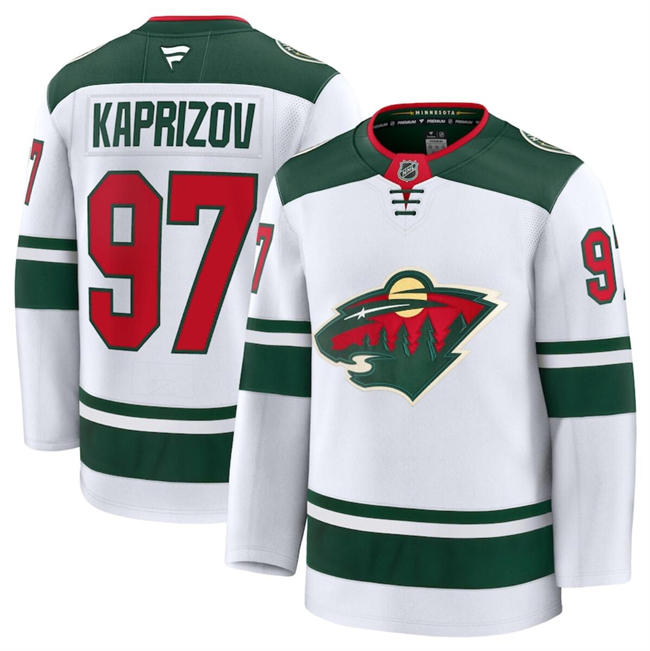 Men's Minnesota Wild #97 Kirill Kaprizov White 2024-25 Away Stitched Hockey Jersey Men's Minnesota Wild #97 Kirill Kaprizov White 2024-25 Away Stitched Hockey Jersey