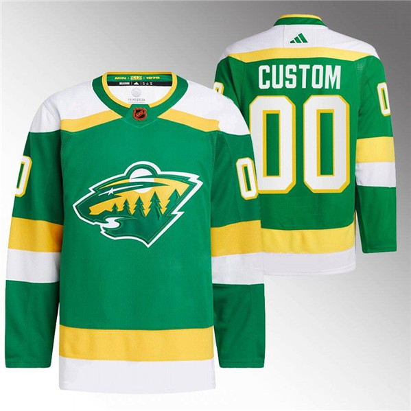 Men's Minnesota Wild Custom Green 2022-23 Reverse Retro Stitched Jersey Men's Minnesota Wild Custom Green 2022-23 Reverse Retro Stitched Jersey