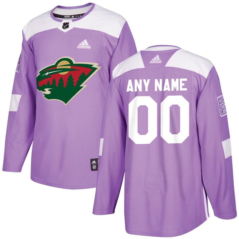 Men's Minnesota Wild Purple Adidas Hockey Fights Cancer Custom Practice Jersey Men's Minnesota Wild Purple Adidas Hockey Fights Cancer Custom Practice Jersey
