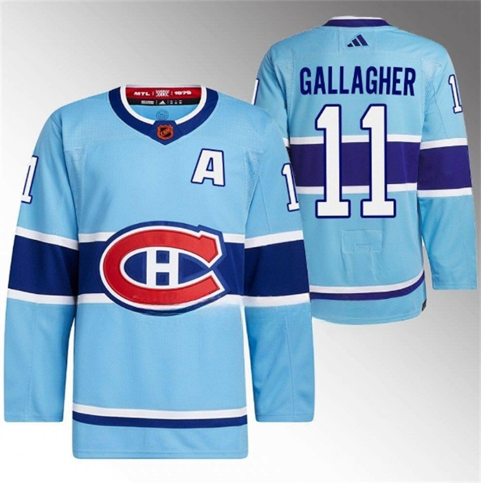 Men's Montreal Canadiens #11 Brendan Gallagher Blue 2022-23 Reverse Retro Stitched Jersey Men's Montreal Canadiens #11 Brendan Gallagher Blue 2022-23 Reverse Retro Stitched Jersey