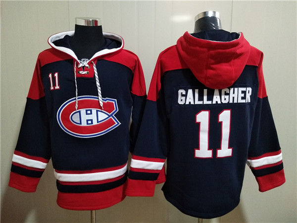 Men's Montreal Canadiens #11 Brendan Gallagher Navy Ageless Must-Have Lace-Up Pullover Hoodie Men's Montreal Canadiens #11 Brendan Gallagher Navy Ageless Must-Have Lace-Up Pullover Hoodie