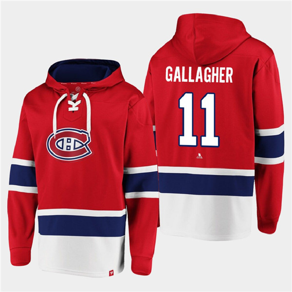 Men's Montreal Canadiens #11 Brendan Gallagher Red Ageless Must-Have Lace-Up Pullover Hoodie Men's Montreal Canadiens #11 Brendan Gallagher Red Ageless Must-Have Lace-Up Pullover Hoodie