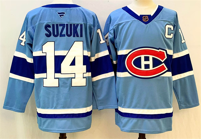 Men's Montreal Canadiens #14 Nick Suzuki Blue 2023-24 Reverse Retro Stitched Jersey Men's Montreal Canadiens #14 Nick Suzuki Blue 2023-24 Reverse Retro Stitched Jersey