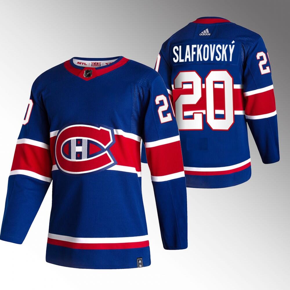 Men's Montreal Canadiens #20 Juraj Slafkovsky Blue Stitched Jersey Men's Montreal Canadiens #20 Juraj Slafkovsky Blue Stitched Jersey