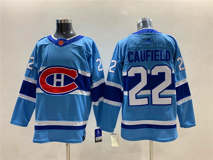 Men's Montreal Canadiens #22 Cole Caufield 2022-23 Reverse Retro Stitched Jersey Men's Montreal Canadiens #22 Cole Caufield 2022-23 Reverse Retro Stitched Jersey