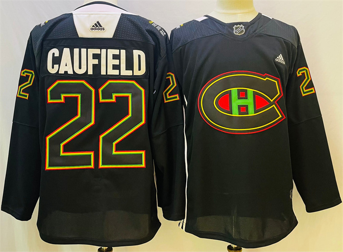 Men's Montreal Canadiens #22 Cole Caufield 2022 Black Warm Up History Night Stitched Jersey Men's Montreal Canadiens #22 Cole Caufield 2022 Black Warm Up History Night Stitched Jersey