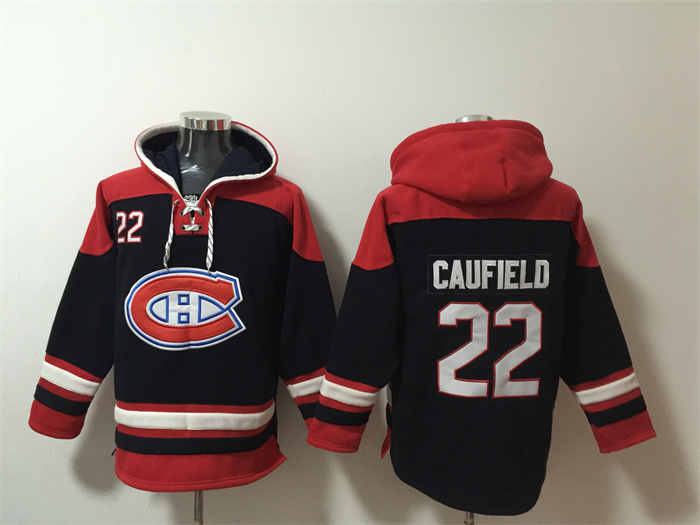 Men's Montreal Canadiens #22 Cole Caufield Navy Red Lace-Up Pullover Hoodie Men's Montreal Canadiens #22 Cole Caufield Navy Red Lace-Up Pullover Hoodie