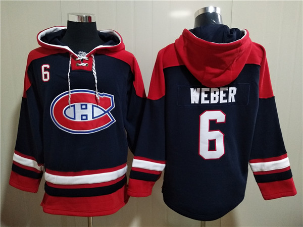 Men's Montreal Canadiens #6 Shea Weber Navy Red Lace-Up Pullover Hoodie Men's Montreal Canadiens #6 Shea Weber Navy Red Lace-Up Pullover Hoodie