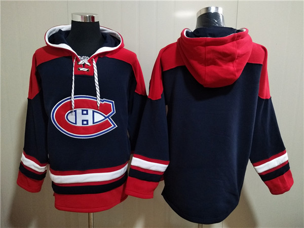 Men's Montreal Canadiens Blank Navy Red Lace-Up Pullover Hoodie Men's Montreal Canadiens Blank Navy Red Lace-Up Pullover Hoodie