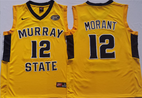 Men's Murray State Racers #12 Ja Morant Yellow Stitched Jersey