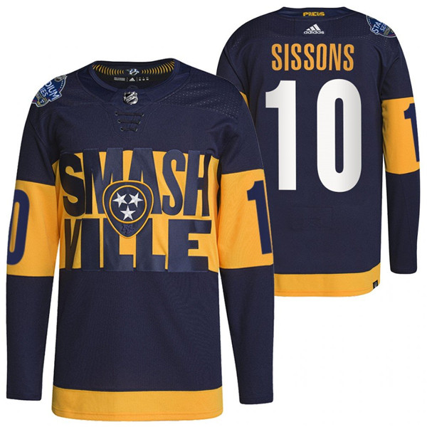 Men's Nashville Predators #10 Colton Sissons 2022 Navy Stadium Series Breakaway Player Stitched Jersey Men's Nashville Predators #10 Colton Sissons 2022 Navy Stadium Series Breakaway Player Stitched Jersey