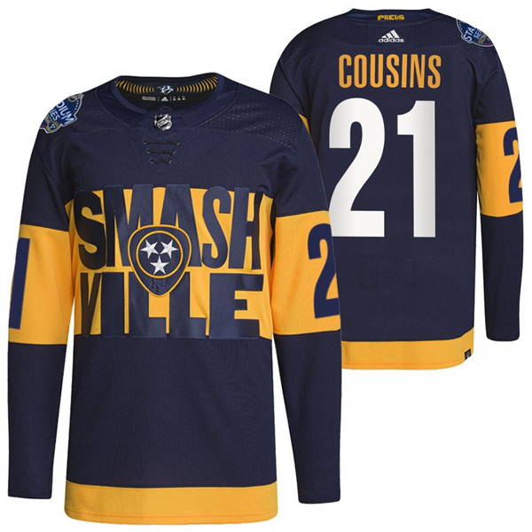Men's Nashville Predators #21 Nick Cousins 2022 Navy Stadium Series Breakaway Player Stitched Jersey Men's Nashville Predators #21 Nick Cousins 2022 Navy Stadium Series Breakaway Player Stitched Jersey