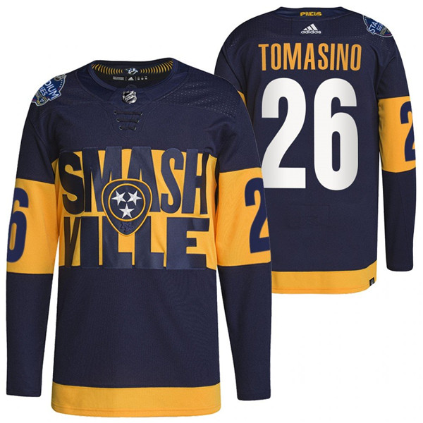 Men's Nashville Predators #26 Philip Tomasino 2022 Navy Stadium Series Breakaway Player Stitched Jersey Men's Nashville Predators #26 Philip Tomasino 2022 Navy Stadium Series Breakaway Player Stitched Jersey